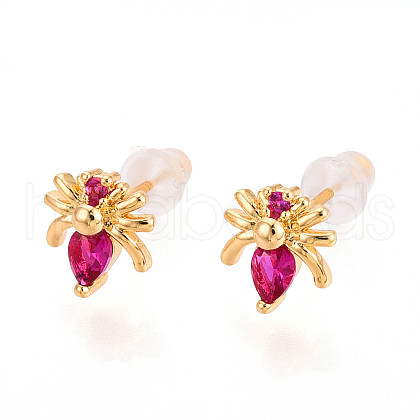 Brass Micro Pave Cubic Zirconia Stud Earrings EJEW-T047-34G-1