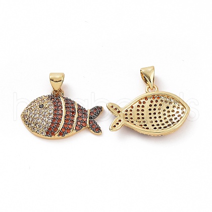 Brass Micro Pave Clear Cubic Zirconia Pendants ZIRC-F135-02G-02-1