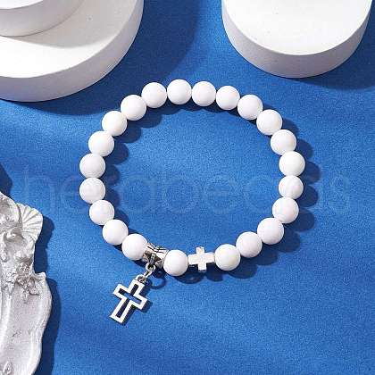 Natural Malaysia Jade Round Bead Stretch Bracelets BJEW-JB11599-02-1