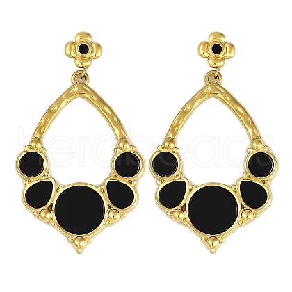 PVD Vacuum Plating 304 Stainless Steel Enamel Flower Dangle Stud Earrings EJEW-Z075-09G-02-1