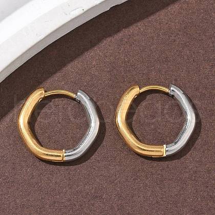 304 Stainless Steel Two Tone Hoop Earrings EJEW-P313-01B-G-1
