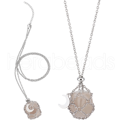 Beebeecraft 1Pc 304 Stainless Steel Macrame Pouch Necklace Making for Gemstone Nuggets NJEW-BBC0001-26-1