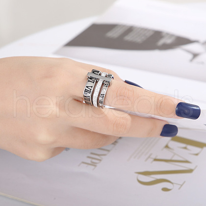 Roman Numerals 304 Stainless Steel & Crystal Rhinestone Finger Rings FS-WGD9A22-27-1