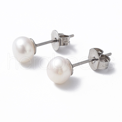 Mother's Day Jewellery Natural Pearl Ear Studs EJEW-P223-01B-P03-1