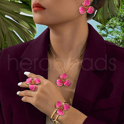 Flower Alloy Enamel Pendant Necklaces & Bangle & Ring & Stud Earrings Sets FS-WG20A9D-04-1