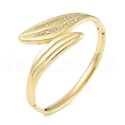 304 Stainless Steel Rhinestone Leaf Hinged Bangles for Women BJEW-C071-13G-01-1