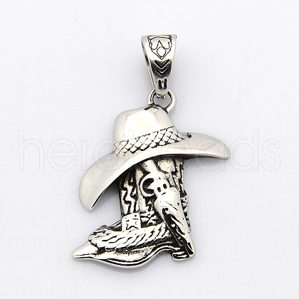 Retro 304 Stainless Steel Cowboy Hat Pendants STAS-F006-066-1