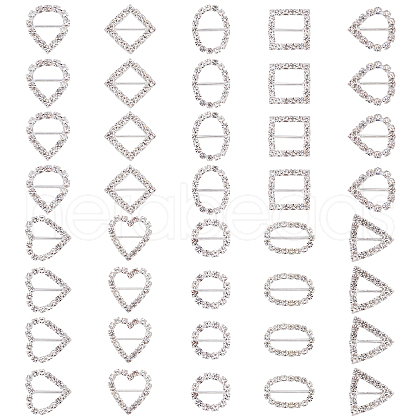   36pcs 9 style Brass Crystal Rhinestones Slide Heart Buckles KK-PH0001-87-1