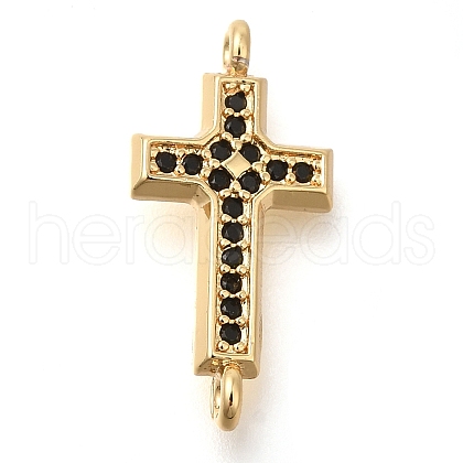 Brass Pave Black Cubic Zirconia Connector Charms KK-M101-02E-G01-1