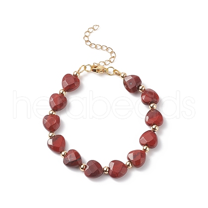 Natural Red Rainbow Jasper Heart Beaded Bracelet BJEW-JB08697-01-1