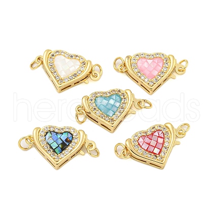Rack Plating Brass Micro Pave Cubic Zirconia & Shell & Enamel Box Clasps KK-S373-05G-1