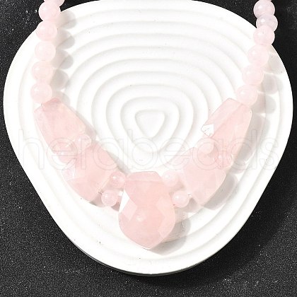Natural Rose Quartz Faceted Bib Graduated Beaded Necklaces for Women NJEW-B128-01M-1
