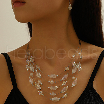 Retro Alloy Resin Dangle Earrings & Multi-Layered Necklaces Sets FS-WG198EF-06-1