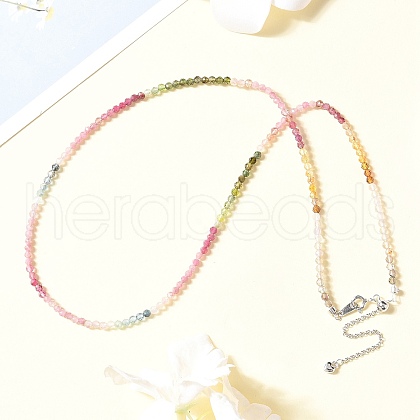 Natural Tourmaline Faceted Rondelle Beaded Necklaces NJEW-Z066-01P-1