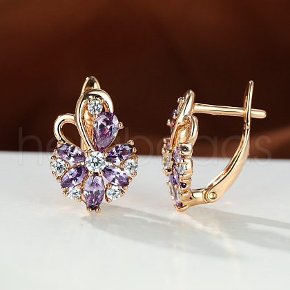 Brass Micro Pave Cubic Zirconia Hoop Earrings WG0C687-12-1