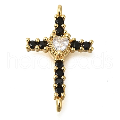 Brass Pave Black & Clear Cubic Zirconia Connector Charms KK-M101-02A-G01-1