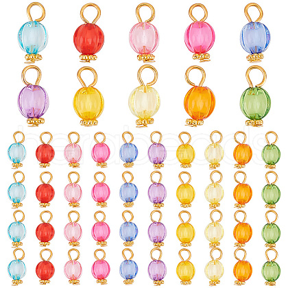 Acrylic Round Charms with Golden Tone Brass Loops PALLOY-HY00012-1
