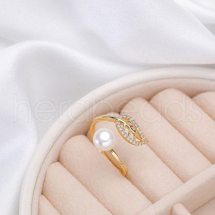 Mother's Day Jewellery Natural Freshwater Pearl with Clear Cubic Zirconia Cuff Rings WGACE42-16-1