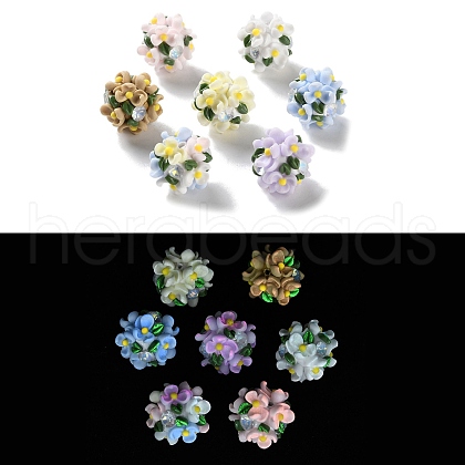 Luminous Polymer Clay Rhinestone Floral Ball Beads CLAY-U002-01-1