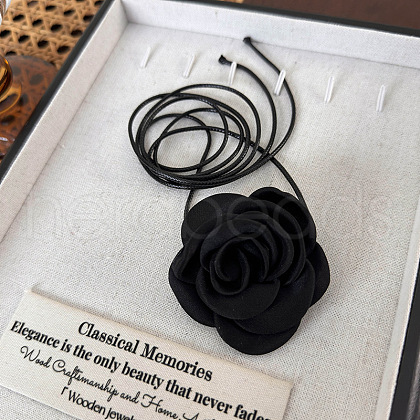 Fabric Flower Waxed Cord Choker Necklaces for Girls DO2804-4-1