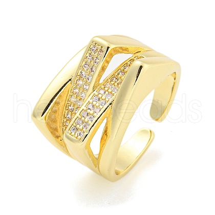 Brass Micro Pave Cubic Zirconia Open Cuff Ring for Women AJEW-U003-10G-1