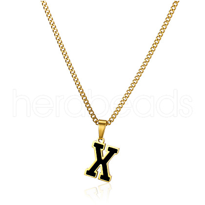304 Stainless Steel Black Enamel Initial Pendant Twisted Chain Necklaces WG978E8-24-1