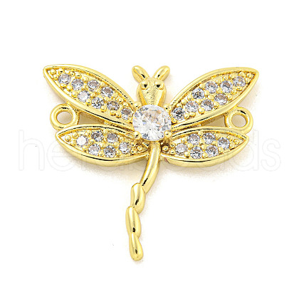 Rack Plating Brass Pave Clear Cubic Zirconia Dragonfly Connector Charms KK-P270-19G-1