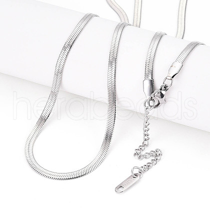 Anti-Tarnish 3mm Stainless Steel Flat Snake Chain Necklaces for Men Women NJEW-G160-03P-1