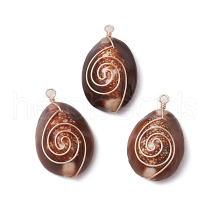 Natural Cowrie Shell Copper Wire Wrapped Pendants PALLOY-TA00201-1
