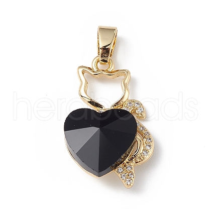 Real 18K Gold Plated Rack Plating Brass Micro Pave Clear Cubic Zirconia Pendants KK-C015-04G-09-1