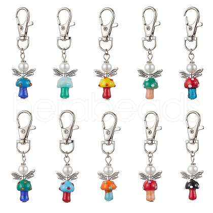 10Pcs Mushroom Angel Glass Pearl & Lampwork Pendant Decorations HJEW-MZ00232-1