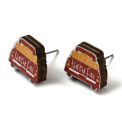 Wood Stud Earrings EJEW-Z054-01J-1