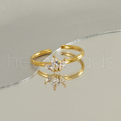 304 Stainless Steel Micro Pave Clear Cubic Zirconia Cuff Rings for Women FS-WGE9F4E-02-1