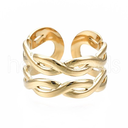 304 Stainless Steel Twist Wrap Open Cuff Ring RJEW-T023-06G-1