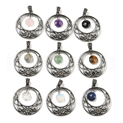 Natural & Synthetic Mixed Gemstone Faceted Octagon Pendants G-K338-17AS-1