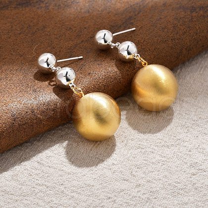 Round Brass Dangle Stud Earrings for Women EJEW-U055-24GP-1