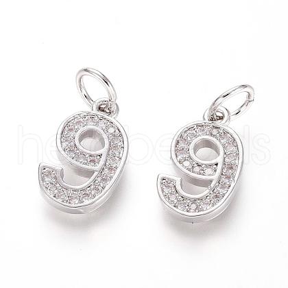 Brass Micro Pave Clear Cubic Zirconia Charms ZIRC-L092-09-P-1