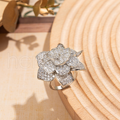 Brass Micro Pave Cubic Zirconia Finger Rings for Women TN1538-1