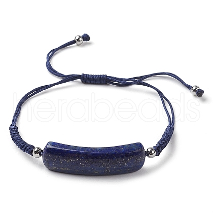 Curved Rectangle Natural Lapis Lazuli Adjustable Nylon Cord Braided Bead Bracelets for Women Men BJEW-JB10280-02-1