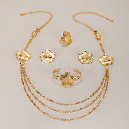 Exquisite Zinc Alloy Middle Eastern Flower Cuff Bangle & Earrings & Necklaces & Rings Set for Women CV9566-1