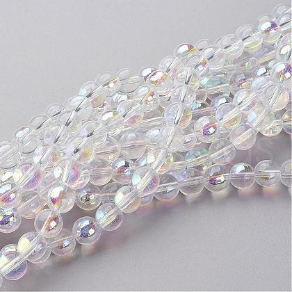 13 inch AB Color Plated Round Glass Beads GR8mmC28-AB-1
