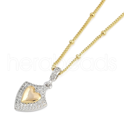 Brass Micro Pave Clear Cubic Zirconia Shield Pendant Satellite Chain Necklaces for Women NJEW-U015-05G-01-1