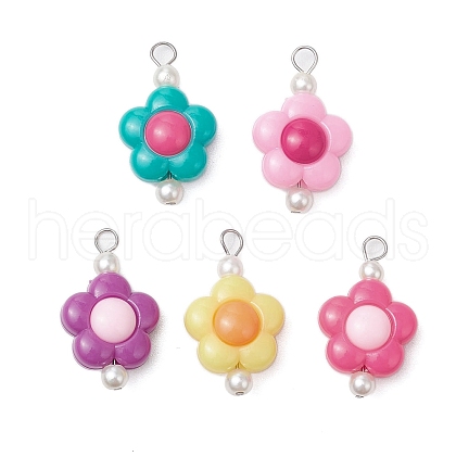 Two Tone Opaque Acrylic Beads with 304 Stainless Steel Flat Head Pins Pendants PALLOY-JF03483-02-1