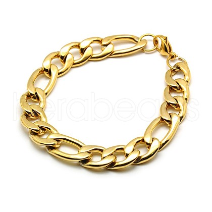 Trendy 304 Stainless Steel Figaro Chain Bracelets STAS-A028-B018G-1