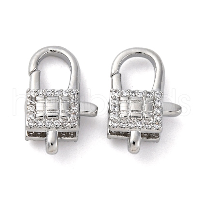 Brass Clear Cubic Zirconia Lobster Claw Clasps KK-Z078-43P-1