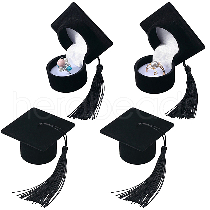 SUNNYCLUE 4Pcs Doctoral Hat Shaped Velvet Jewelry Ring Storage Boxes CON-SC0001-18A-1