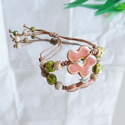 Flower Ceramic Beads Braided Bead Bracelets FS-WGF5392-11-1