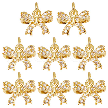 HOBBIESAY 8Pcs Rack Plating Brass Micro Pave Clear Cubic Zirconia Pendants FIND-HY0003-74-1