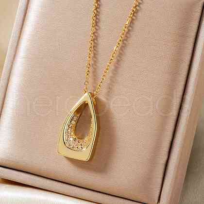 Elegant Brass Micro Pave Clear Cubic Zirconia Hollow Teardrop Pendant Necklaces for Daily Wear LN6440-1-1