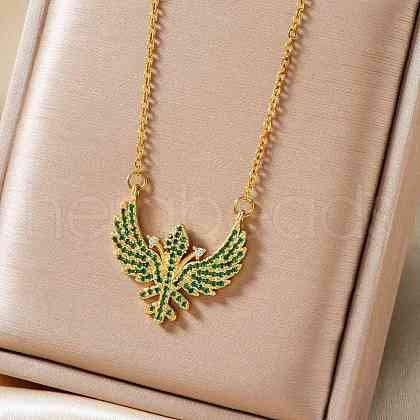 Hip-hop Style Brass Micro Pave Green Cubic Zirconia Wing Pendant Necklaces TE8910-1-1